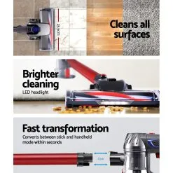 Devanti Cordless Handheld Vacuum Cleaner Stick Handstick Bagless Car 2-Speed LED Headlight (Red) -Carbon Offroad Sales 18Eo09KjM FFnqEtobGhneDv4