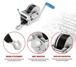Fieryred Hand Winch 3000kg/6615lbs 3 Speed 8m Webbing Strap Car Boat -Carbon Offroad Sales 1MTYp252CCHAd6rCGknMX uUA