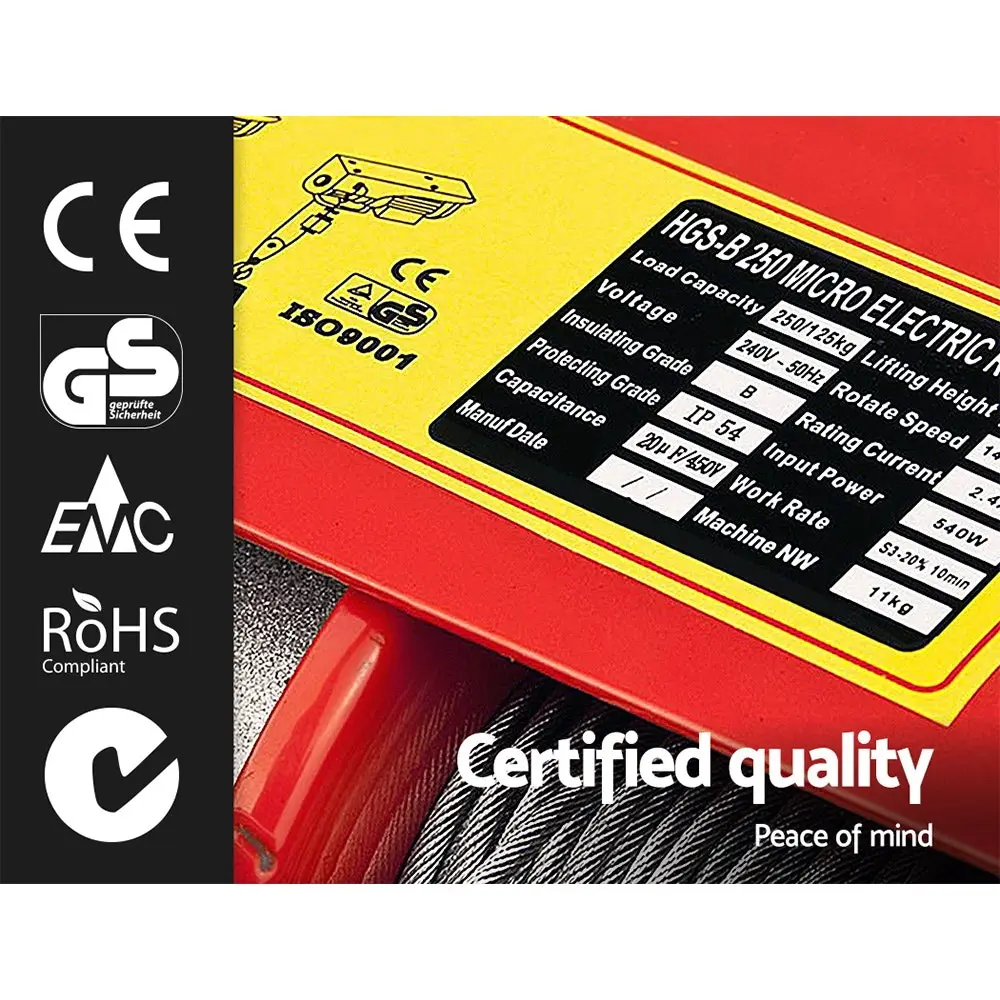 Giantz Electric Hoist Winch 125/250KG Rope Tool Remote Chain Lifting Cable 18M 10 Giantz Electric Hoist Winch 125/250KG Rope Tool Remote Chain Lifting Cable 18M - Image 8