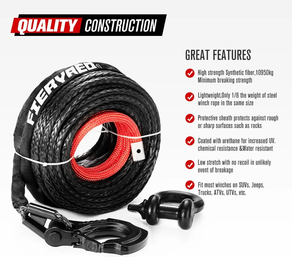 FIERYRED 10MM X 30M Synthetic Winch Rope 6 FIERYRED 10MM X 30M Synthetic Winch Rope - Image 4