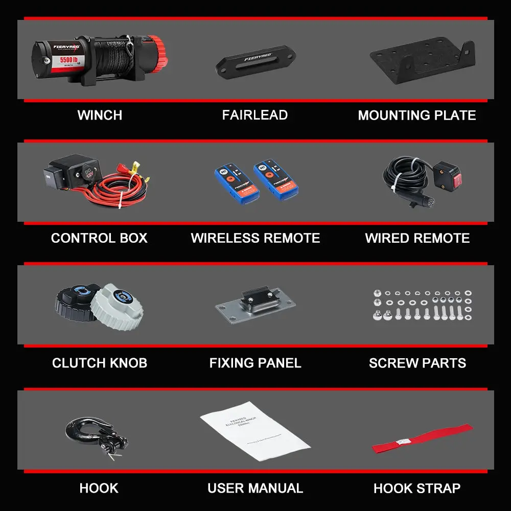 Fieryred Electric Winch 12V 5500LBS Synthetic Rope Wireless Remotes ATV UTV Boat 11 Fieryred Electric Winch 12V 5500LBS Synthetic Rope Wireless Remotes ATV UTV Boat - Image 9