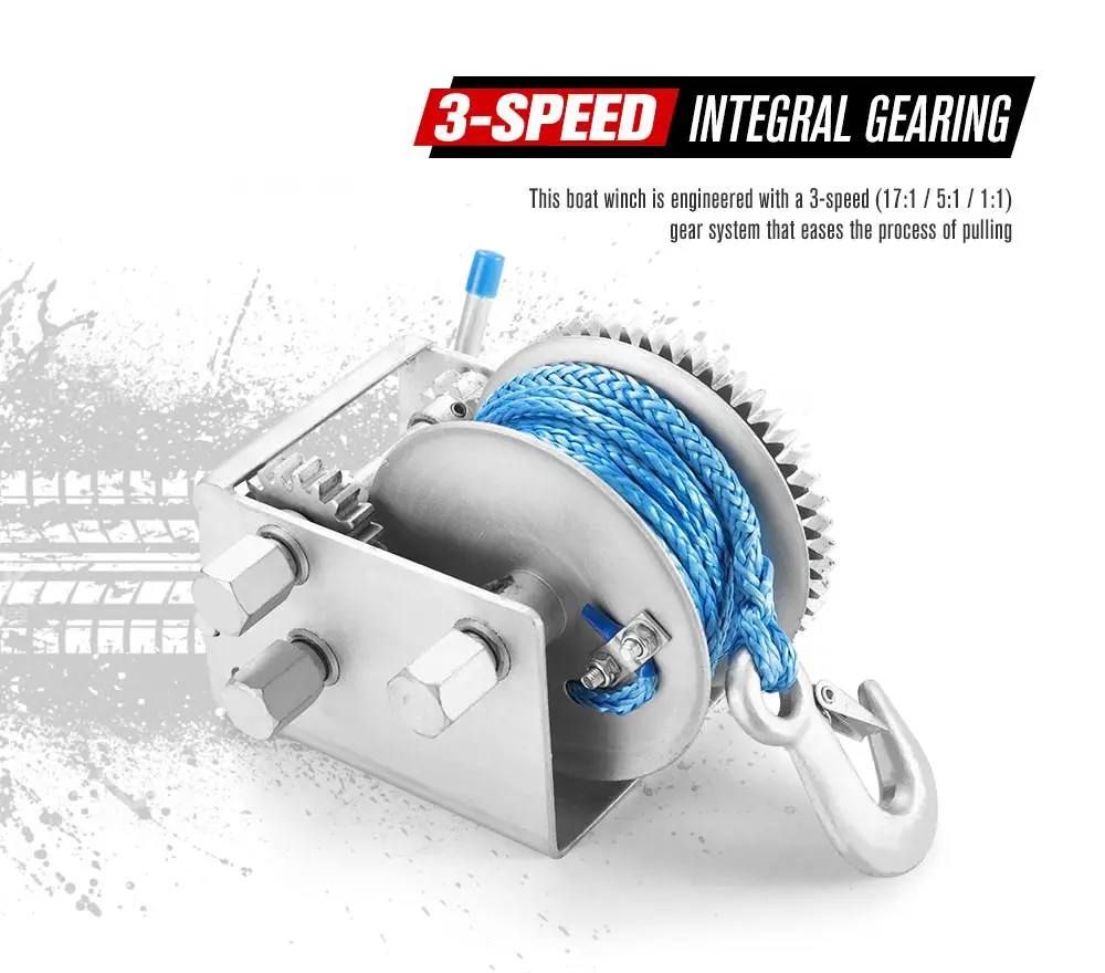 Fieryred Hand Winch 2000Kg/4410Lbs 3 Speed Dyneema Rope Manual Car 6 Fieryred Hand Winch 2000Kg/4410Lbs 3 Speed Dyneema Rope Manual Car - Image 4