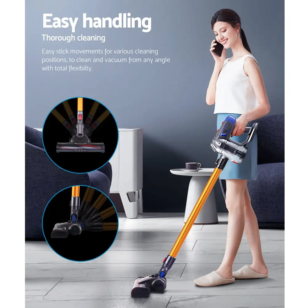 Devanti Cordless Handheld Vacuum Cleaner Stick Handstick Bagless Car 2-Speed LED Headlight (Gold) 6 Devanti Cordless Handheld Vacuum Cleaner Stick Handstick Bagless Car 2-Speed LED Headlight (Gold) - Image 4