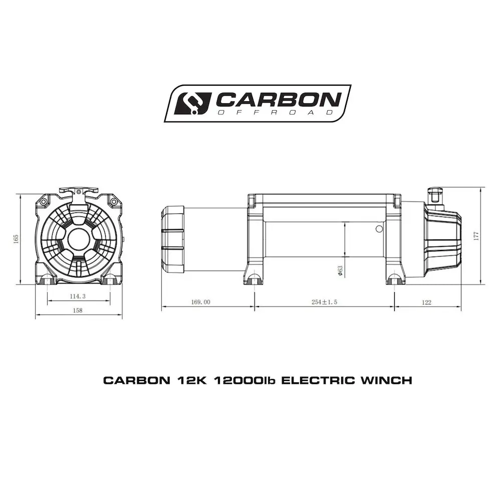 Carbon Offroad Carbon 12K 12000lb Electric Winch With Black Rope & Hook VER. 2 8 Carbon Offroad Carbon 12K 12000lb Electric Winch With Black Rope & Hook VER. 2 - Image 6