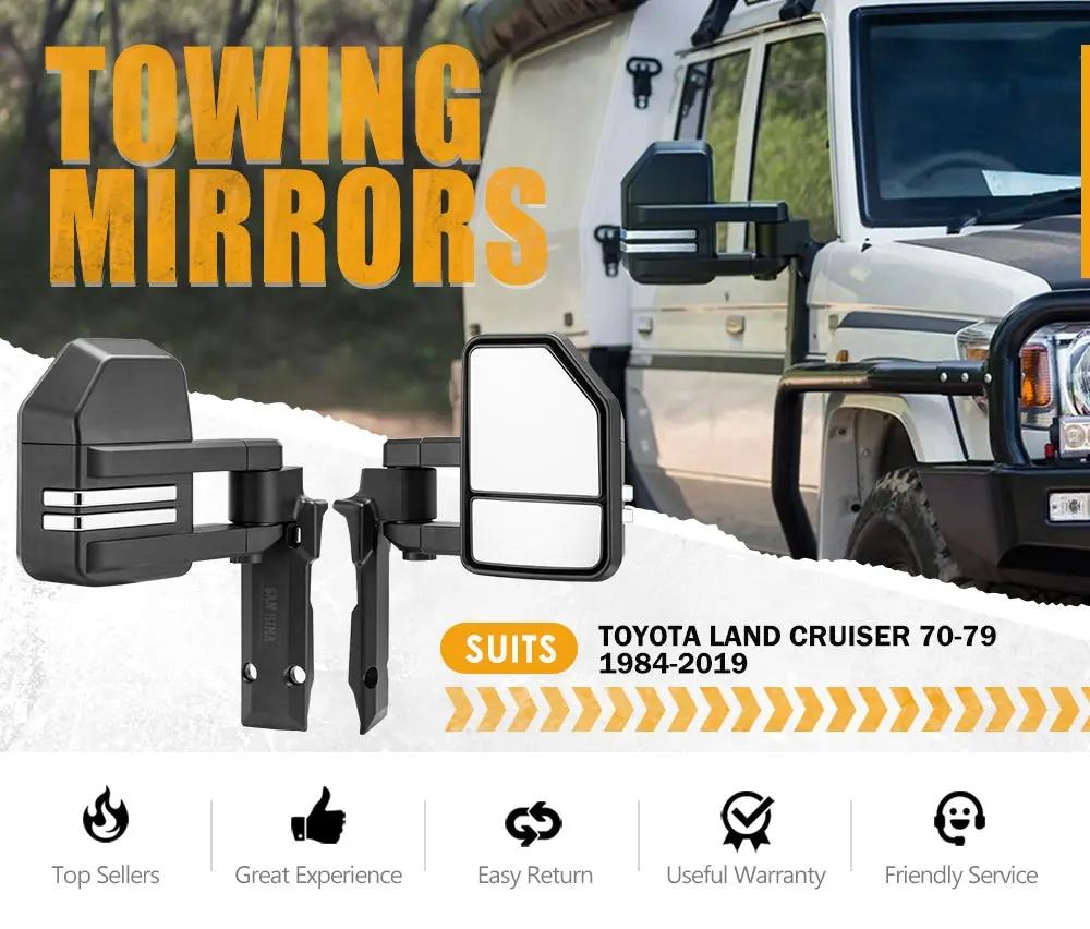 San Hima Extendable Towing Mirrors For Toyota LandCruiser 70 75 76 78 79 Series Black 4 San Hima Extendable Towing Mirrors For Toyota LandCruiser 70 75 76 78 79 Series Black - Image 2