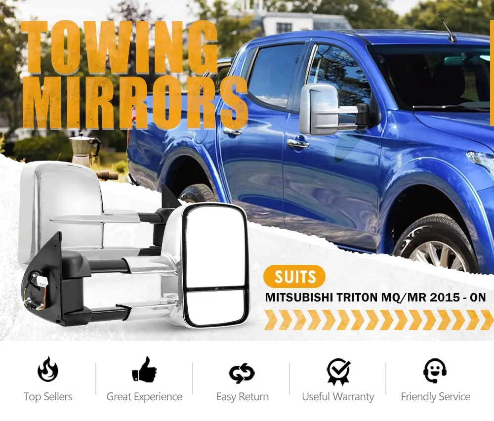 San Hima Extendable Towing Mirrors Fit Mitsubishi Triton MQ/MR 2015 - ON Chrome 4 San Hima Extendable Towing Mirrors Fit Mitsubishi Triton MQ/MR 2015 - ON Chrome - Image 2