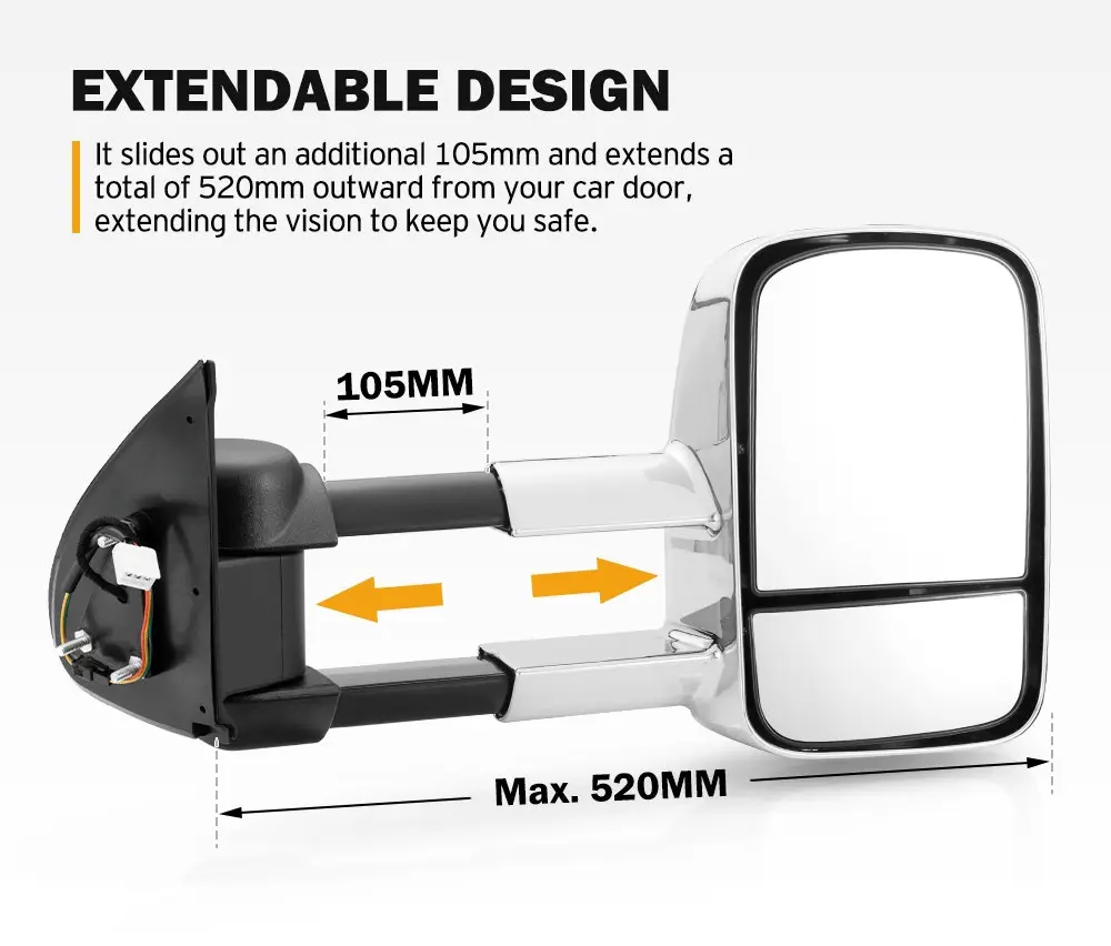 San Hima Extendable Towing Mirrors Fit Mitsubishi Triton MQ/MR 2015 - ON Chrome 7 San Hima Extendable Towing Mirrors Fit Mitsubishi Triton MQ/MR 2015 - ON Chrome - Image 5