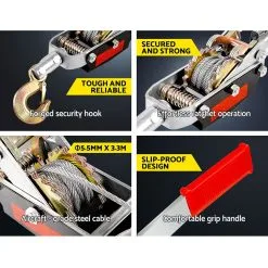 Giantz 4 Ton Hand Winch Puller Hooks 4x4 4WD Trailer Truck Come-along Hoist -Carbon Offroad Sales g1vi44svDCcKam31zf6yh2Y5Y