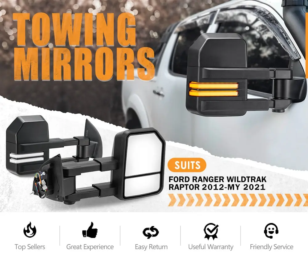 San Hima Pair Towing Mirrors For Ford Ranger Wildtrak MK PX XL XLT XLS 2012-MY2021 4 San Hima Pair Towing Mirrors For Ford Ranger Wildtrak MK PX XL XLT XLS 2012-MY2021 - Image 2
