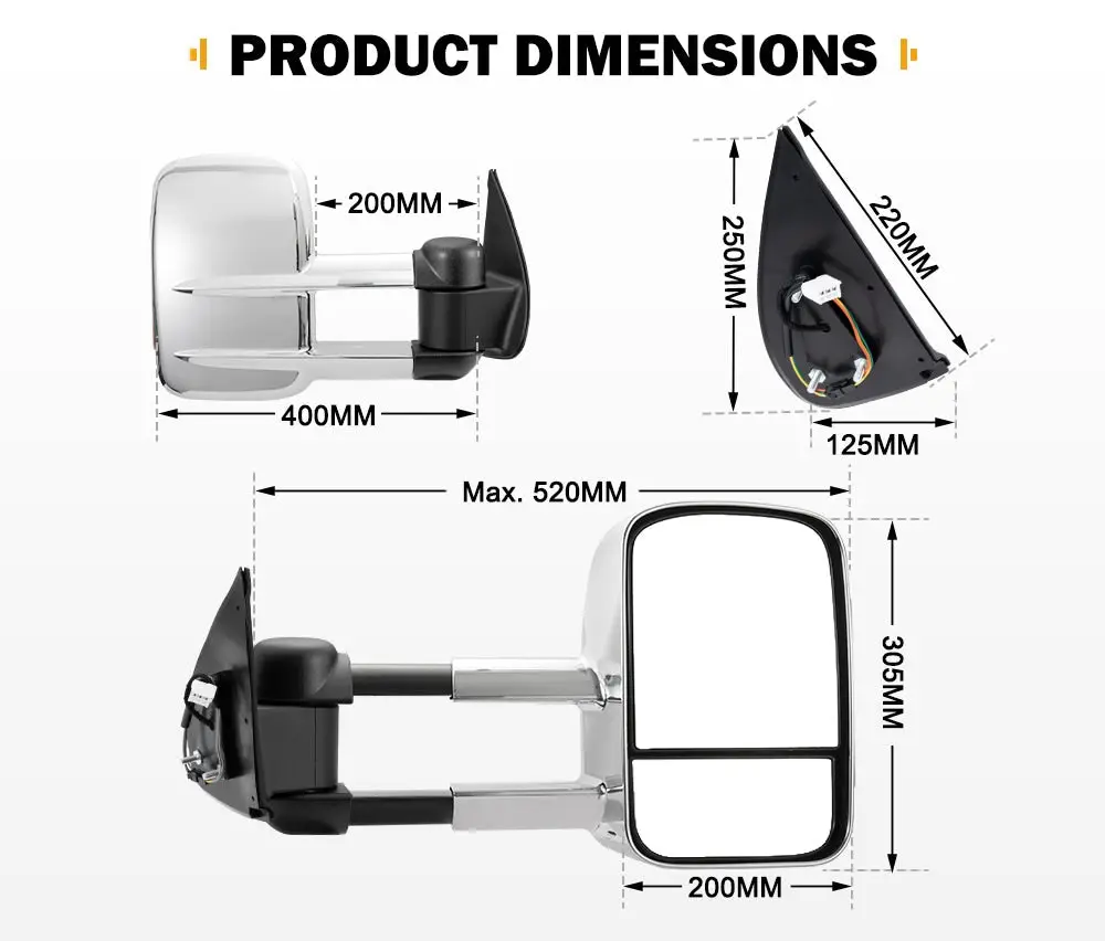 San Hima Extendable Towing Mirrors Fit Mitsubishi Triton MQ/MR 2015 - ON Chrome 11 San Hima Extendable Towing Mirrors Fit Mitsubishi Triton MQ/MR 2015 - ON Chrome - Image 9