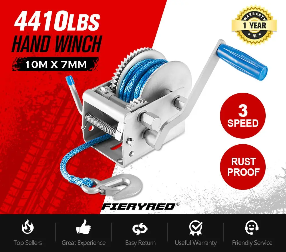Fieryred Hand Winch 2000Kg/4410Lbs 3 Speed Dyneema Rope Manual Car 4 Fieryred Hand Winch 2000Kg/4410Lbs 3 Speed Dyneema Rope Manual Car - Image 2