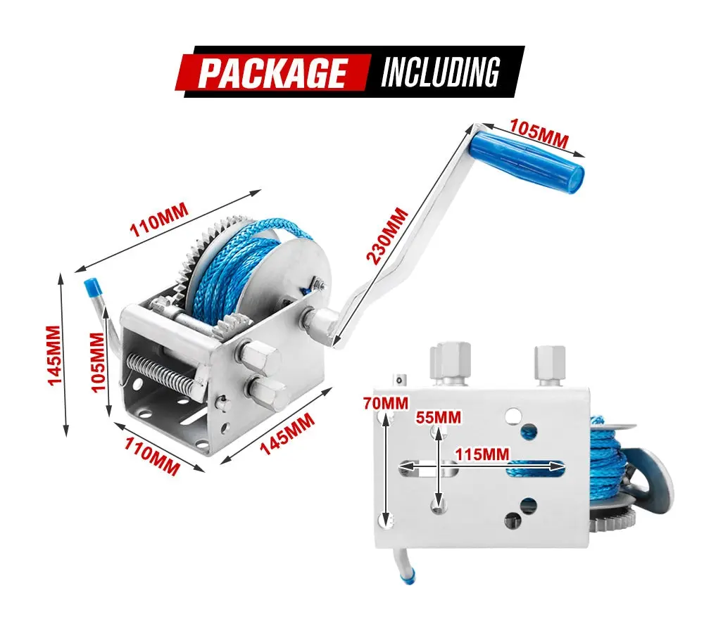 Fieryred Hand Winch 2000Kg/4410Lbs 3 Speed Dyneema Rope Manual Car 12 Fieryred Hand Winch 2000Kg/4410Lbs 3 Speed Dyneema Rope Manual Car - Image 10