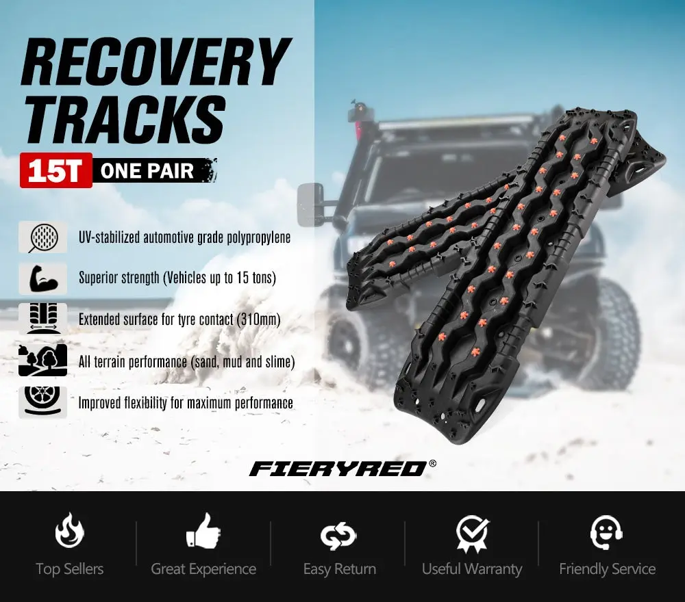 Fieryred Recovery Tracks 15 Tons Black + Mounting Pins Truck Roof Rack 4 Fieryred Recovery Tracks 15 Tons Black + Mounting Pins Truck Roof Rack - Image 2