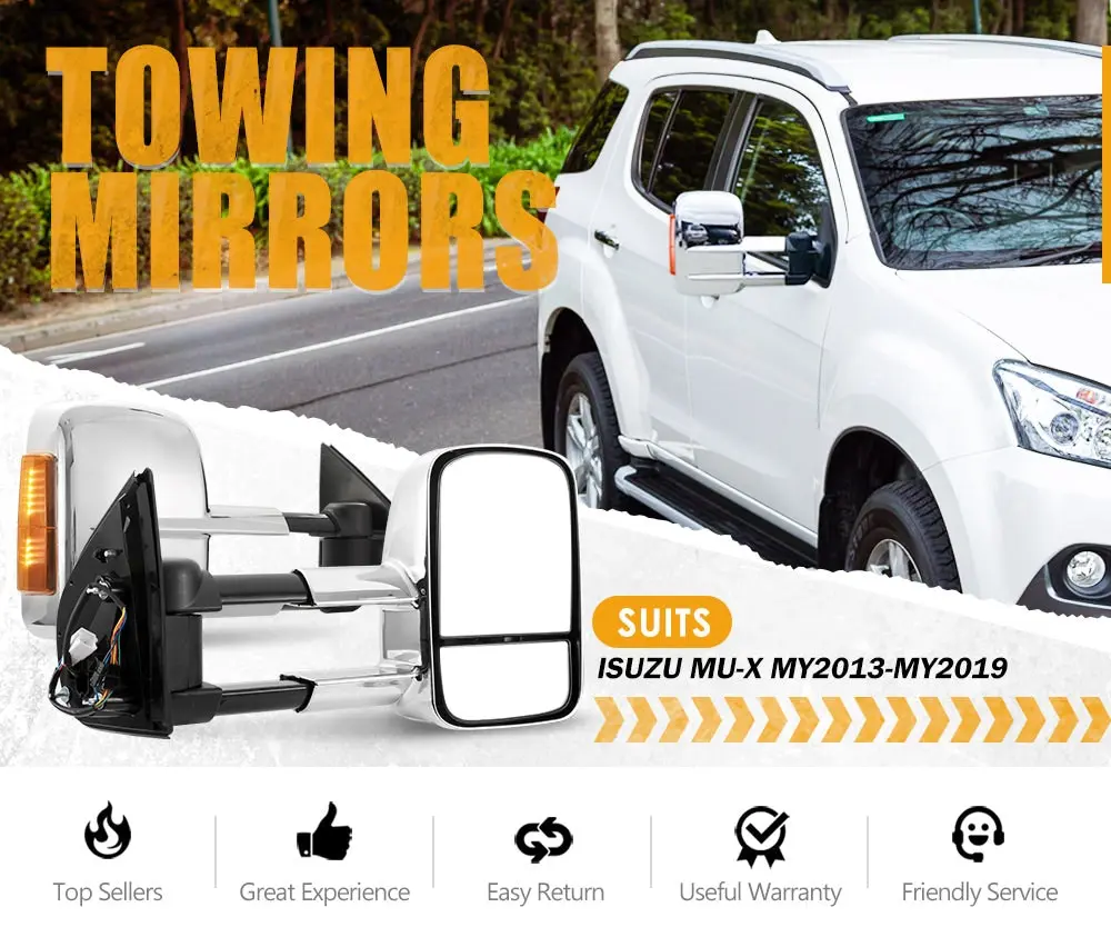 San Hima Pair Chrome Extendable Towing Mirrors For Isuzu MU-X MY2013-MY2019 4 San Hima Pair Chrome Extendable Towing Mirrors For Isuzu MU-X MY2013-MY2019 - Image 2