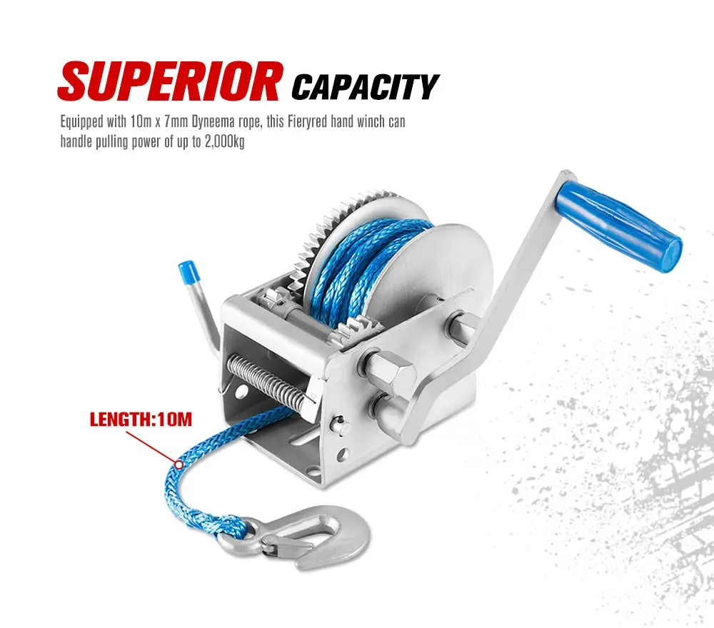 Fieryred Hand Winch 2000Kg/4410Lbs 3 Speed Dyneema Rope Manual Car 5 Fieryred Hand Winch 2000Kg/4410Lbs 3 Speed Dyneema Rope Manual Car - Image 3